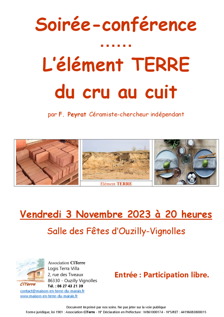 Affiche soirée conférence CiTerre Ouzilly-Vignolles le 3 novembre 2023
